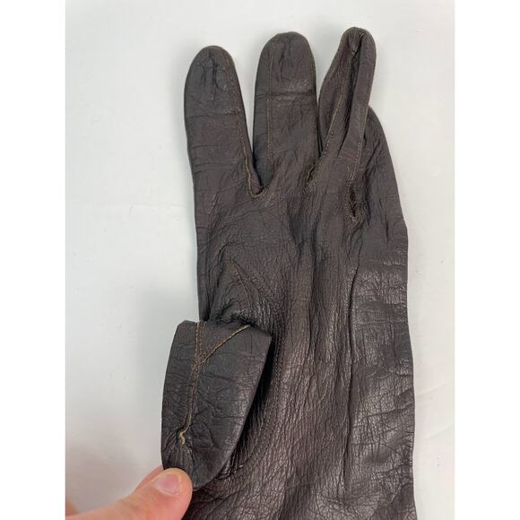 Leather Gloves Womens Size Small Dark Brown Insulated Long Winter Gloves - Picture 5 of 9